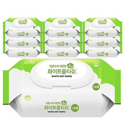 화이트 그린 유아물티슈 캡형 40g, 100매, 10팩