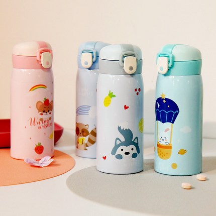 애니멀키즈 보온보냉병 350ml 원터치 어린이물병, 블루(너구리)