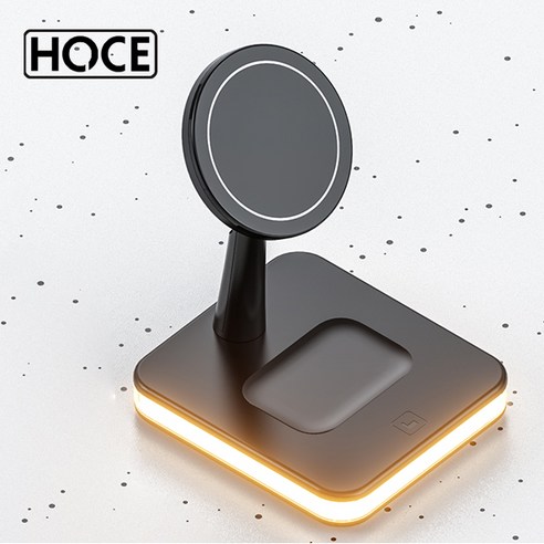 HOCE 2in1 무선충전 세레나이트 헤드램프 아이폰 에어팟 고속 무선충전기, 블랙