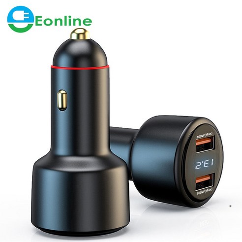 차량용초고속충전기 차량충전기 고속충전기 EONLIN-듀얼 USB 200W 슈퍼 VOOC 자동차 충전기 전압 디스플레, 06 Black-2D
