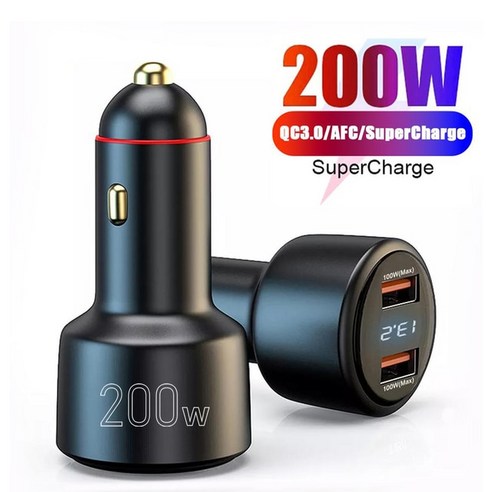 차량용초고속충전기 차량충전기 고속충전기 EONLIN-듀얼 USB 200W 슈퍼 VOOC 자동차 충전기 전압 디스플레, 01 Black-2D