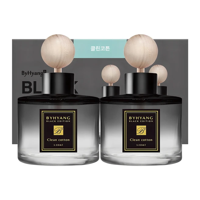 바이향 블랙에디션 카 디퓨저 120ml 본품, 2개, 클린코튼