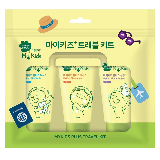 그린핑거 마이키즈 플러스 트래블키트 여행용세트 로션샴푸워시 세트, 1세트