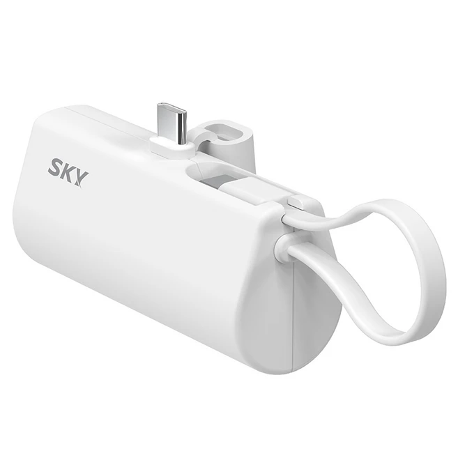 SKY 필 X12 Pro PD 케이블 휴대용 미니 인디케이터 도킹형 보조배터리 5000mAh C타입 / 애플8핀, 화이트, SKY-X12PD