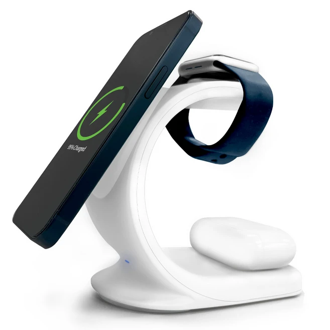 감성전자 아이폰 맥세이프 애플워치 에어팟 3in1 무선 고속 충전기 거치대, 화이트, 1개