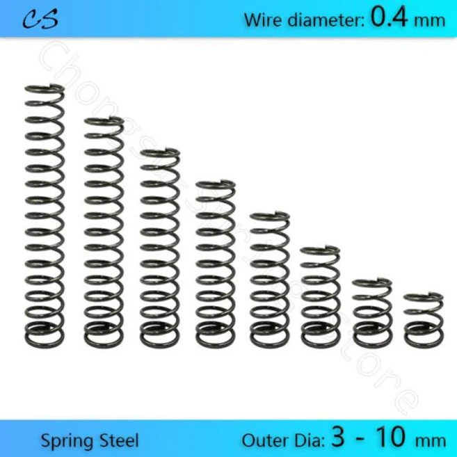 0Pcs 0.4mm 압축 스프링 압력 스프링 와이어 직경 0.4mm 외경 3 4 5 6 7 8 9 0 mm 길이 5 0 5 20 25 30 35, 1개