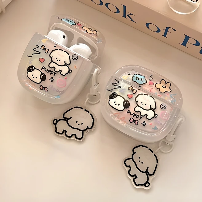 에르모사 에어팟 케이스 키링 세트 퍼피 TPU, 투명, 에어팟4세대, 1개
