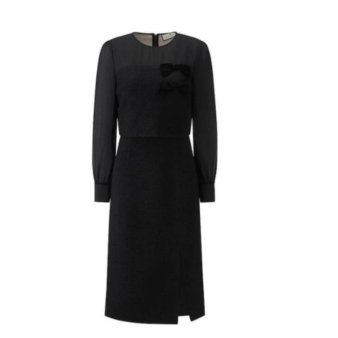 모조에스핀 쉬폰 배색 H라인 원피스 J234MSE024 157615 {할인마감임박!!!}, 55, 블랙