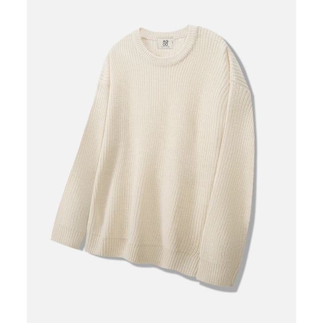 크루넥 리브 오버핏 하찌 니트 [아이보리]