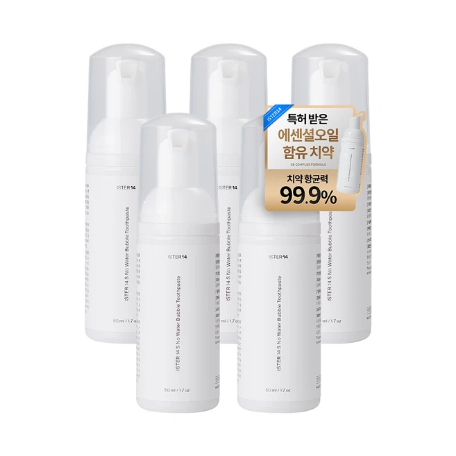 이스터14 S 노워터 에센셜오일 함유 충치균 박멸 버블 치약 구취 입냄새 제거, 50ml, 5개