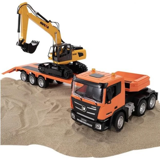118 Huina 1319 RC 트랙터 트럭 리모컨 굴삭기 플랫베드 트레일러 취미 모델, 1개
