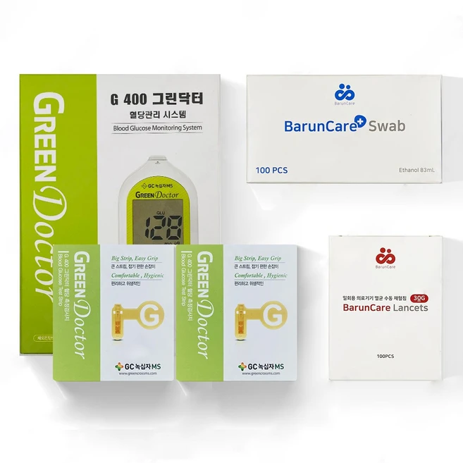 그린닥터 혈당측정기 + 시험지100매 + 채혈침100매 + 알콜솜100매, 그린닥터혈당측정기세트, 1세트