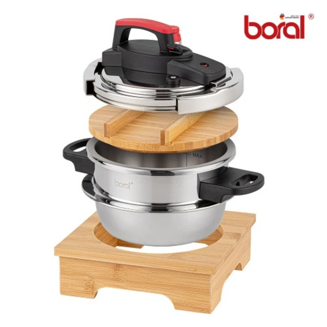 보랄 더 키친 IH 압력밥솥 + 대나무 받침대 세트 BR-T21PC, 실버, 1개, 2L