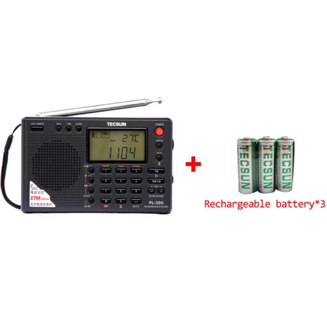 [RADIO]Tecsun PL-380 DSP PLL FM MW SW LW 디지털 스테레오 라디오 월드 밴드 수신기 휴대용 풀 소형, 03 Black and battery