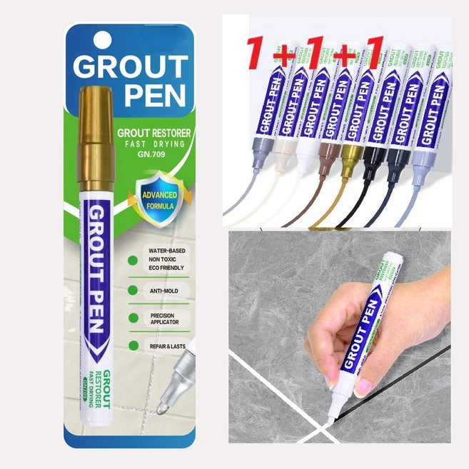 1+1+1간편 셀프시공 욕실 주방 타일 틈새 줄눈 마카펜 곰팡이제거제 배란다 싱크대 타일 보수제 코팅제, 브라운3개, 1세트