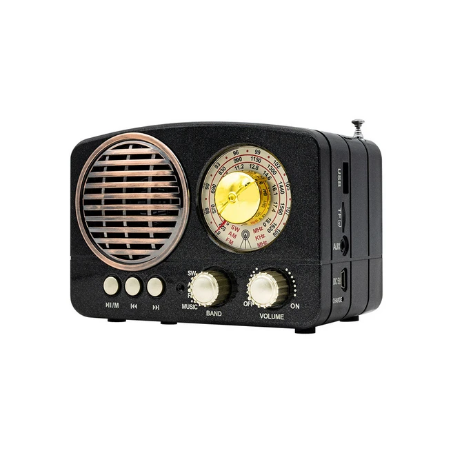 Coms 엔틱 레트로 라디오 블루투스 스피커, TB280, Black