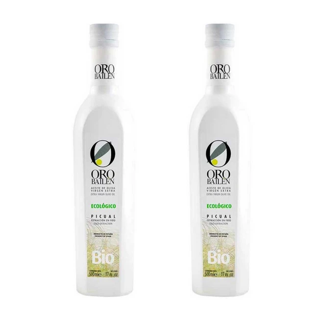 오로바일렌 피쿠알 500ml 2병 엑스트라버진 올리브오일 스페인 ORO BAIL?N BIO PICUAL 500 ML Extra Virgin Olive Oil Organic 500 ML Glass bottle, 2개