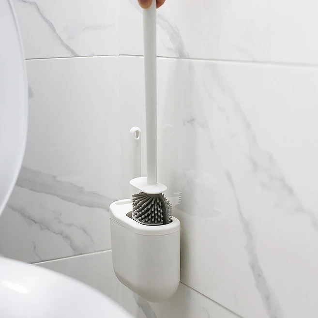 WETWO 무타공 벽걸이 실리콘 화장실 변기솔, 화이트, 1개