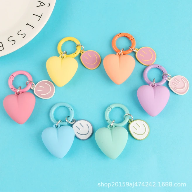 꿈샵 하트 스마일 키링 파스텔 백참 키홀더 악세서리 열쇠고리 자동차키 Z플립 꾸미기, 오렌지, 1개