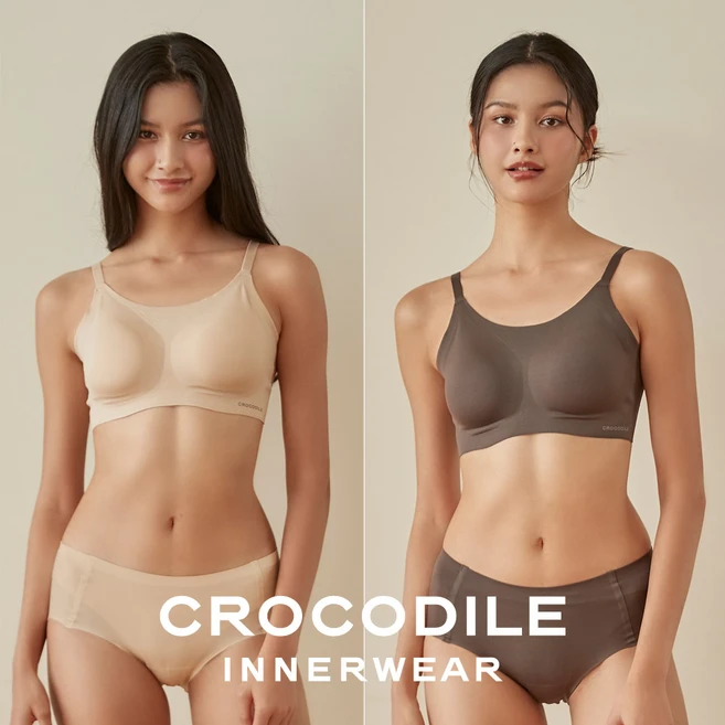 [크로커다일] 감탄브라 나일론모달 스트랩 패드일체형 브라+팬티 4종세트 파우더베이지 스모키차콜 CDW4O0608_T