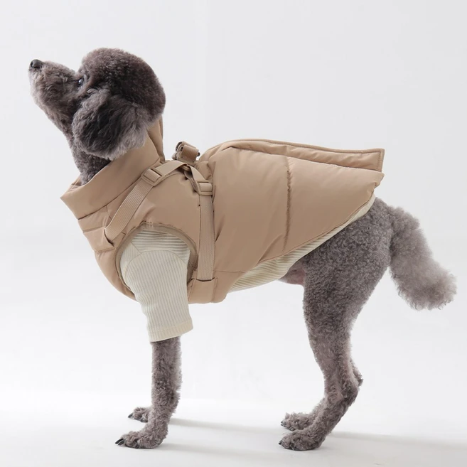 독스랩 강아지 패딩 하네스 산책 조끼 겨울옷, 1개, 4XL, 베이지