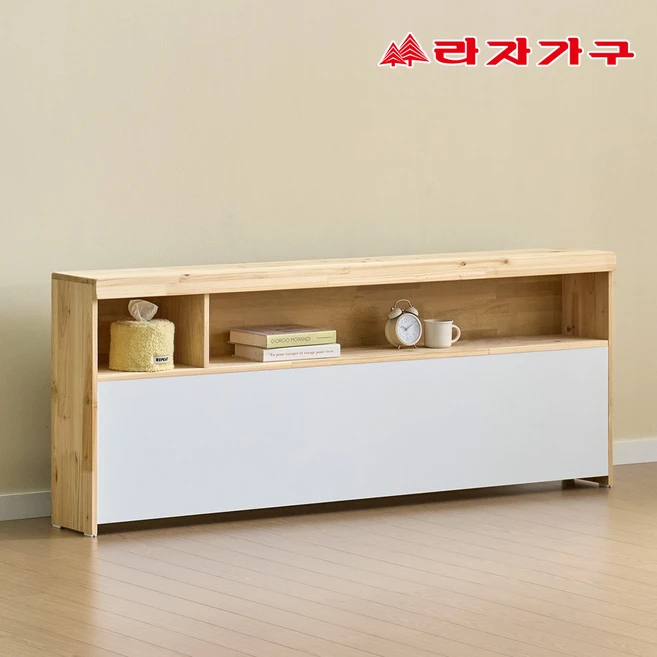 라자가구 소담 삼나무 원목 215 낮은형 LED 선반형 수납 침대 헤드 보드, 슈퍼싱글SS, 내추럴