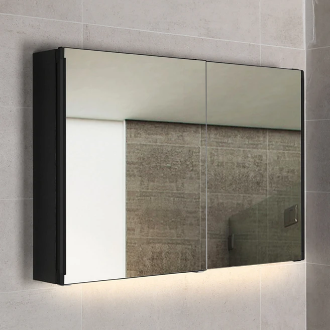 욕실 댐퍼 슬라이드장 거울 수납장, 블랙1200X800, 추가(전구색), 추가않함, 1개