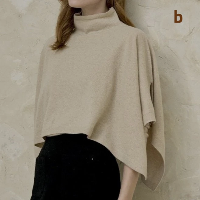 it 캐시미어 울 반목 크롭 니트케이프 홀가먼트 어깨 니트숄 베이지 그레이 블랙