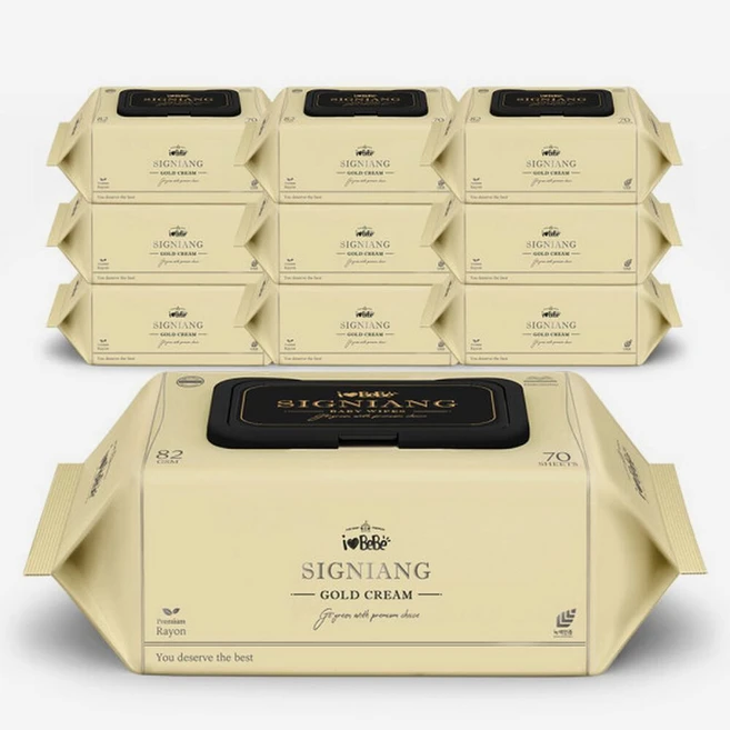 아이러브베베 시그니앙 골드크림 엠보 아기물티슈 캡형 70매 10팩 279944, 아이러브베베 시그니앙 골드크림 엠보 아기물티슈 캡형 7