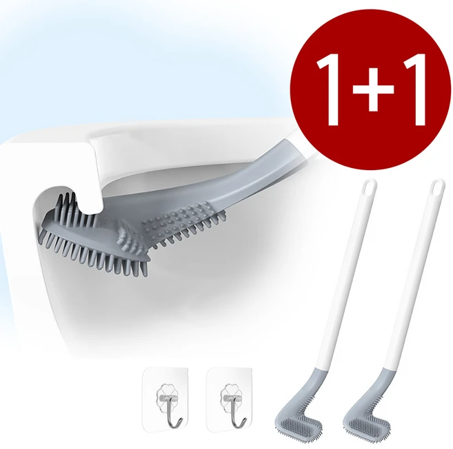 1+1 실리콘 커브 청소솔 변기솔 변기안쪽청소 틈새욕실 벽걸이후크증정, 1세트, 블랙세트(1+1)