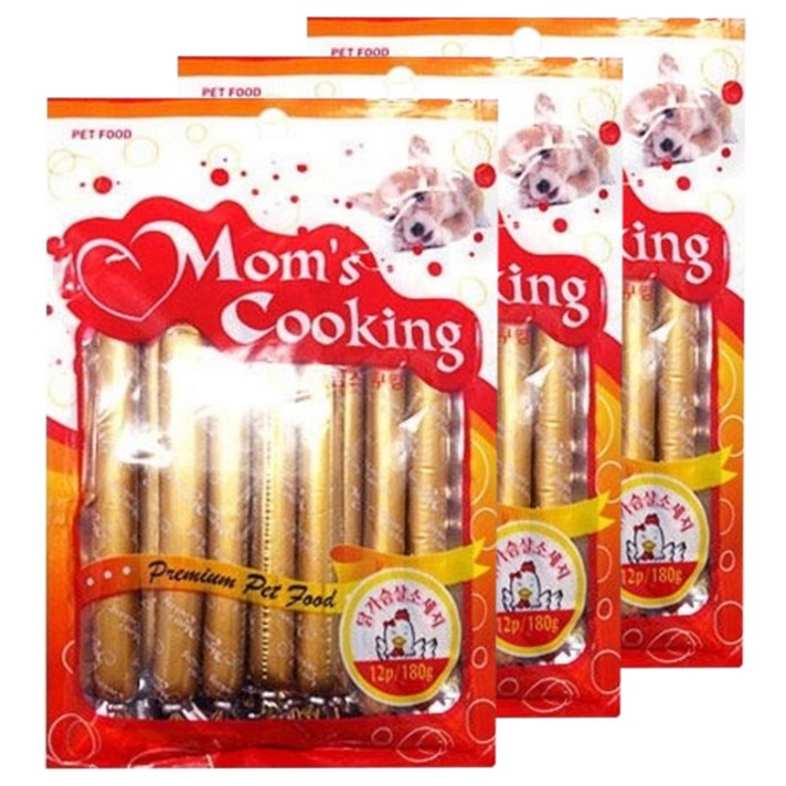 맘스쿠킹 강아지간식 닭가슴살 소시지 12p, 닭가슴살맛, 180g, 3개입