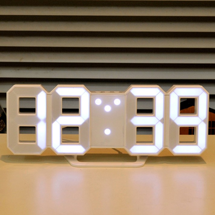 무아스 3D LED 벽시계 미니, 화이트