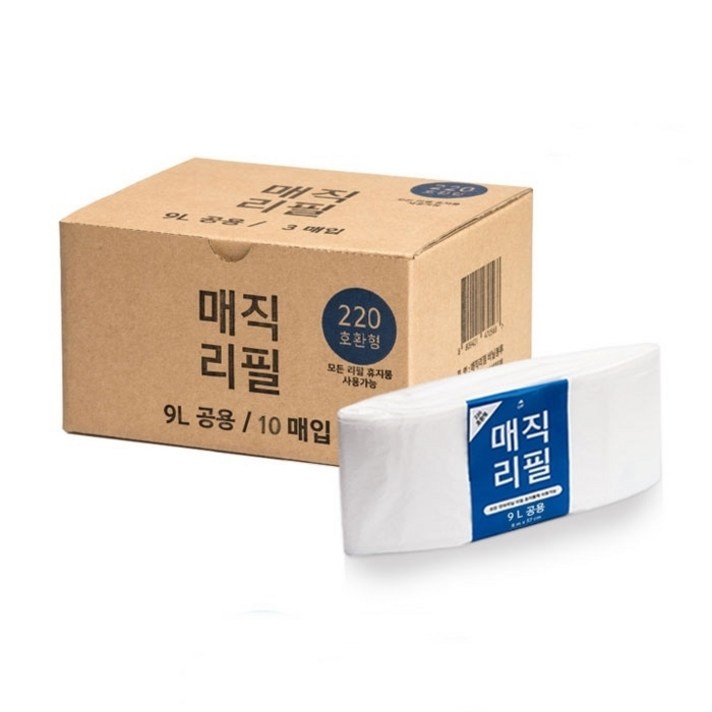 매직리필 220시리즈 기저귀 휴지통 리필봉투, 10매, 9L