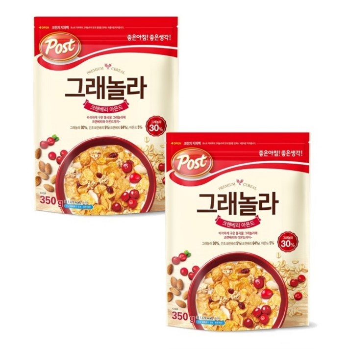 포스트 그래놀라 크랜베리 아몬드 시리얼, 350g, 2개
