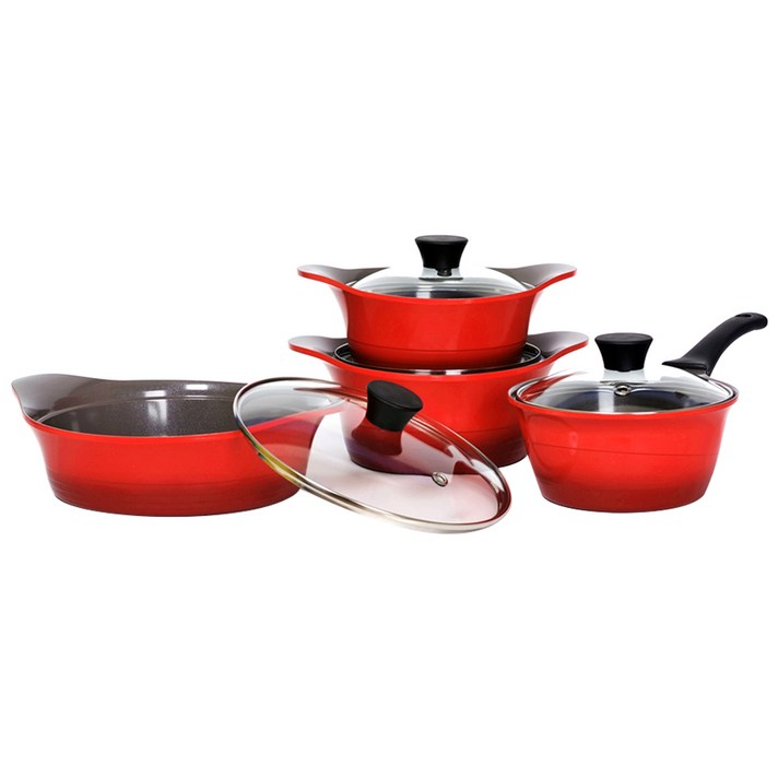 팰러스 소피아 세라믹냄비 4종세트 8p, 레드 + 웜 그레이, 편수냄비 18cm + 양수냄비 18cm + 20cm + 전골냄비 24cm