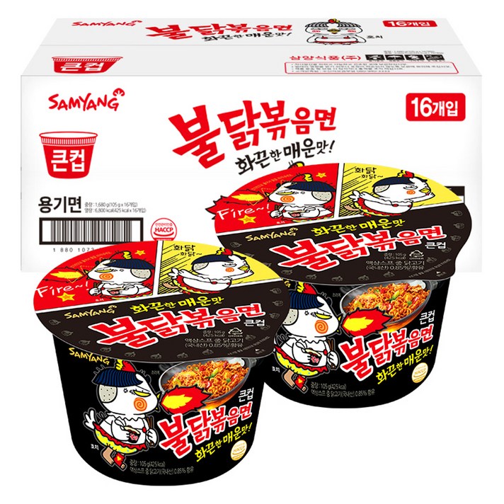 삼양 불닭볶음면 큰컵 105g, 16개