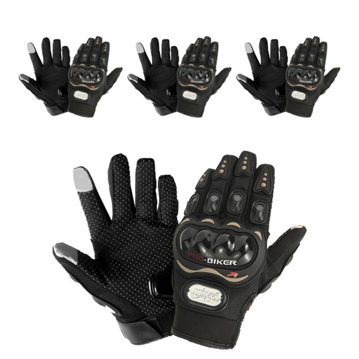 블럭마트 PRO BIKER 오토바이 터치 장갑 4p, 블랙