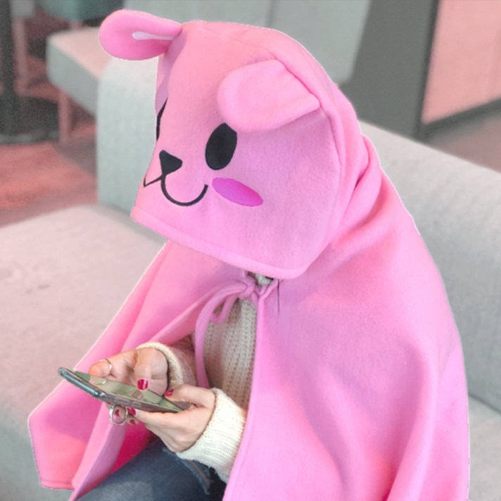 투영디자인 애니멀 모자망토 무릎담요, 핑크래빗