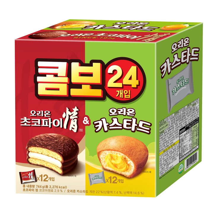 오리온 초코파이 정 39g x 12p + 카스타드 23g x 12p, 1세트