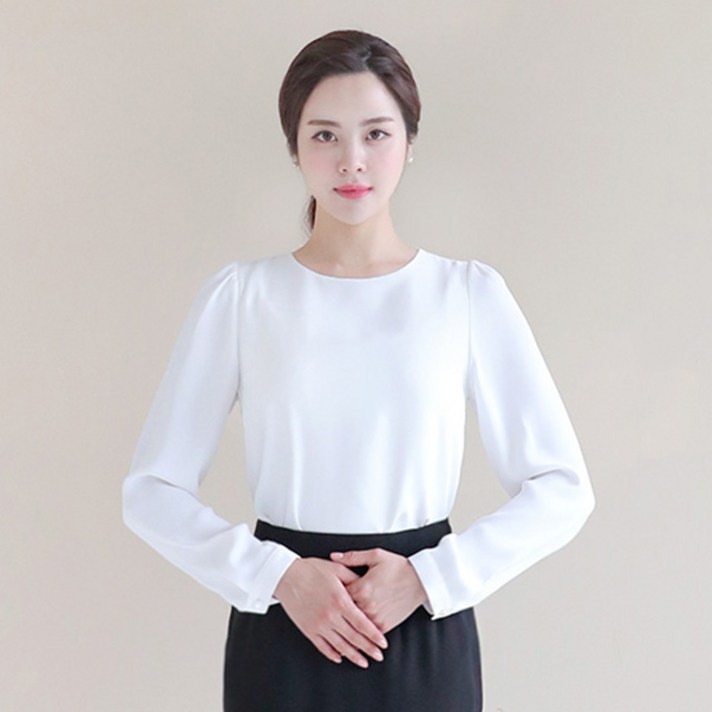 더웨이나인 긴팔 라운드 쉬폰 블라우스