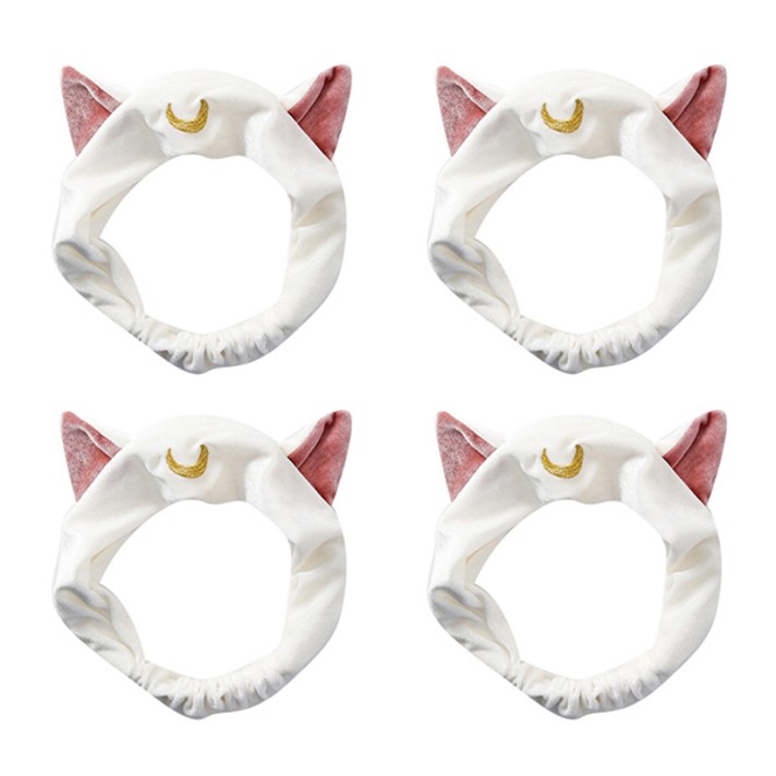 블럭마트 고양이 귀 세안밴드, 화이트, 4개