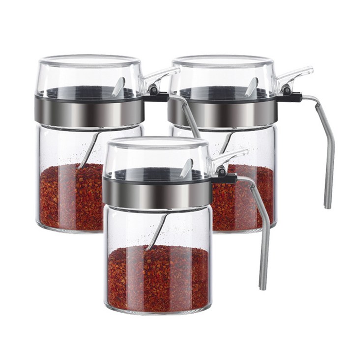 카페로메오 내열유리 손잡이 양념통 세트, 1세트, 양념통 300ml x 3p + 스푼 3p + 스티커 12종
