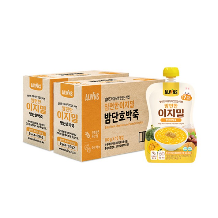 엘빈즈 이지밀 맘편한 파우치 이유식 7개월 이상, 밤단호박죽, 20개