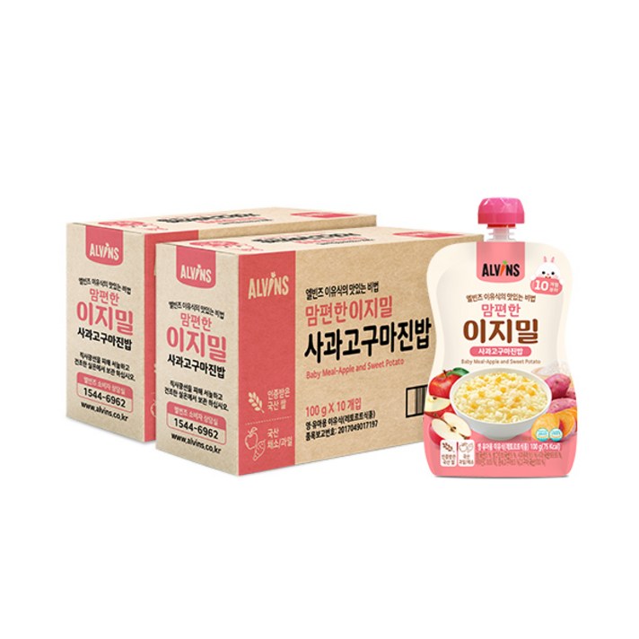 엘빈즈 이지밀 맘편한 파우치 이유식 10개월 이상, 사과고구마진밥, 20개