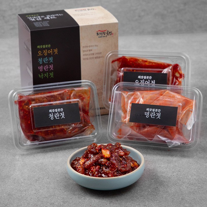 외갓집곳간 입맛대로 골라먹는 젓갈세트 오징어젓 200g + 창란젓 200g + 낙지젓 200g + 명란젓 200g, 1세트