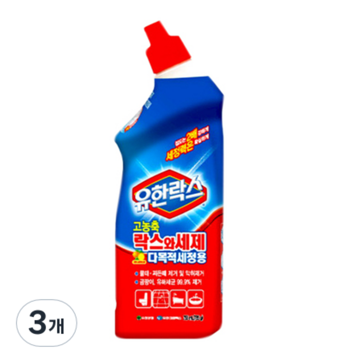 유한락스 고농축 락스와세제 다목적세정용, 3개, 755ml