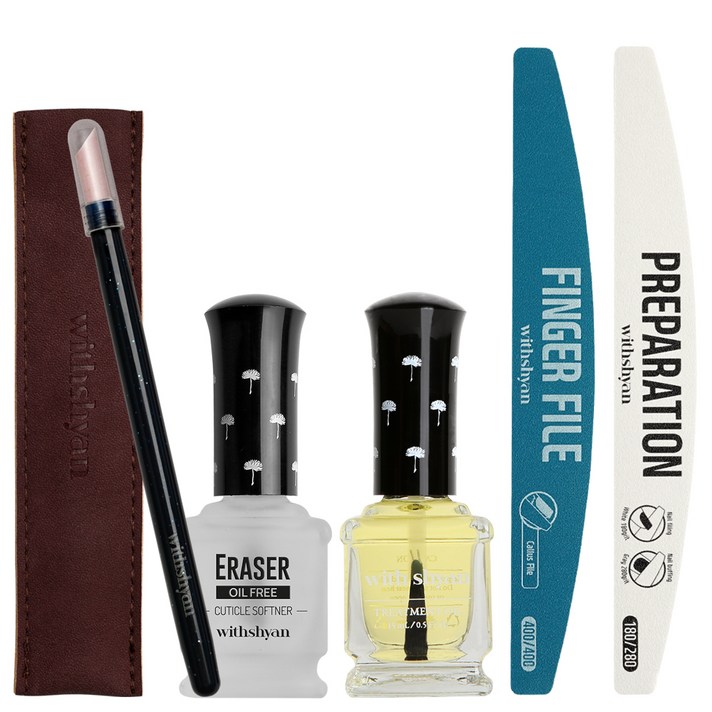위드샨 네일케어 5종 풀세트, 루비푸셔 + 이레이저 15ml + 프리퍼레이션 + 프리미엄핑거파일 + 트리트먼트오일 15ml, 1세트