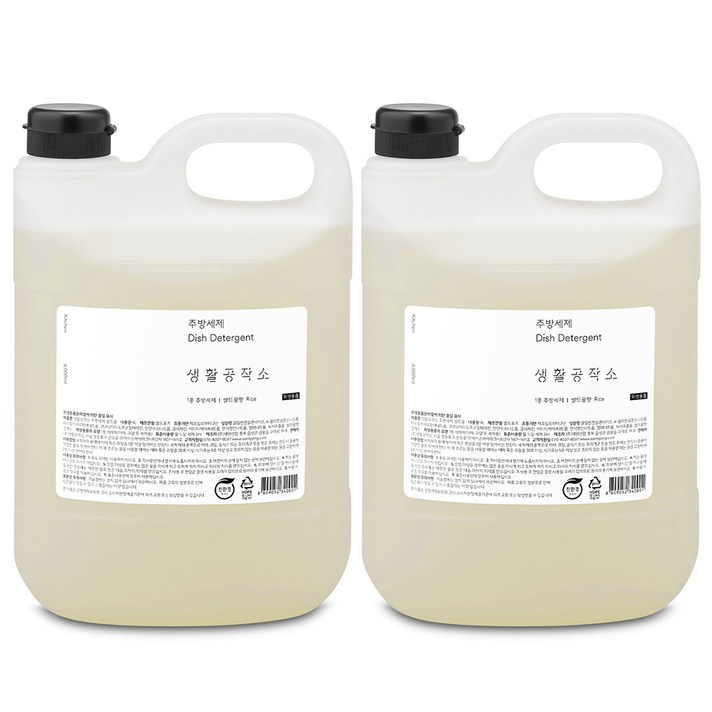 생활공작소 쌀뜨물 주방세제, 4L, 2개
