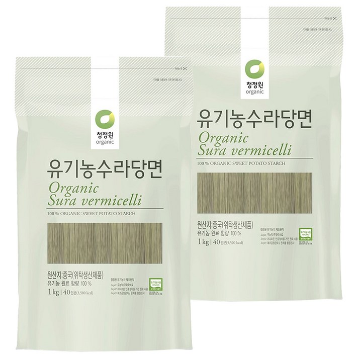 청정원 유기농 수라 당면, 1kg, 2개