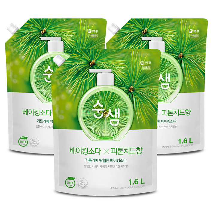 순샘 베이킹소다 피톤치드 리필 세제, 1.6L, 3개